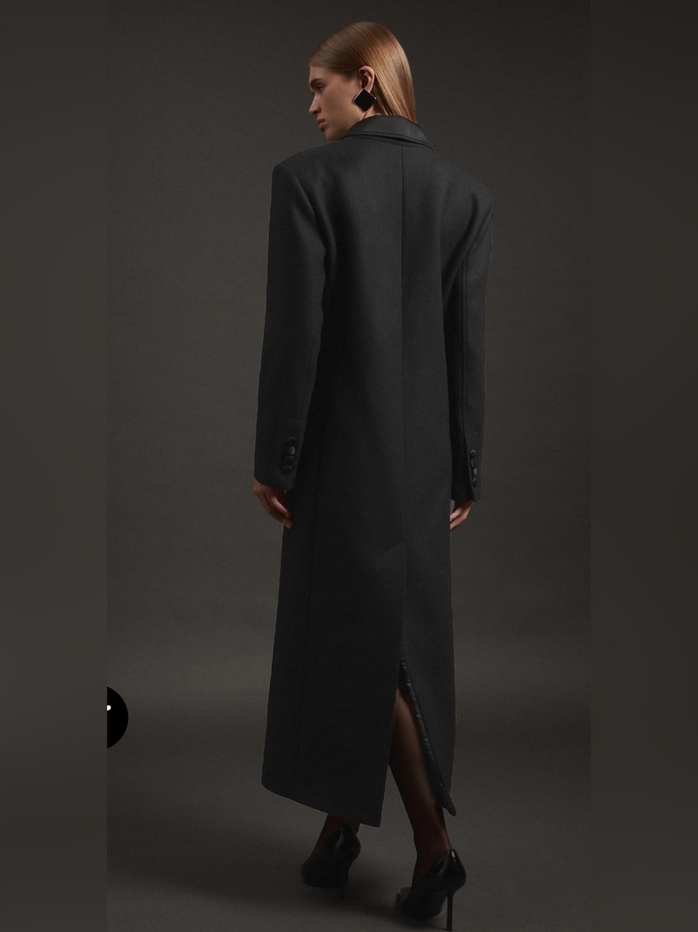 LikeNewKaren Millen Black Long Double-Breasted Premium Italian Manteco Wool Coat - Picture 3 of 3